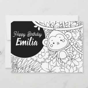 Födelsedagsfärgning för apbarn med blommor julkort