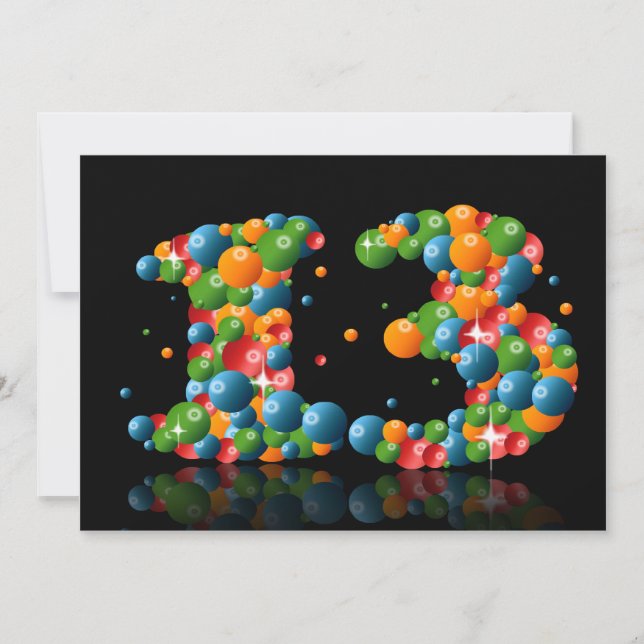 födelsedagsfest 13 med bubblor och bollar inbjudningar (Framsida)