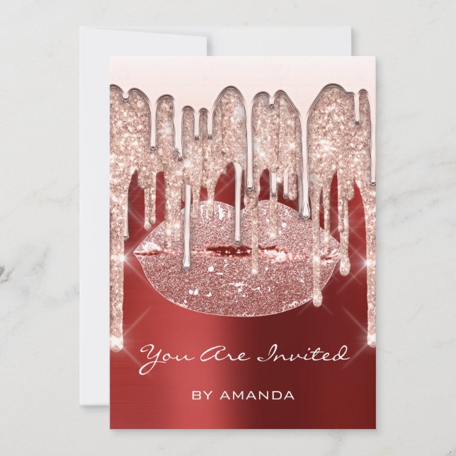 Födelsedagsfest 16-års kyss Läppar Ros Glitter Rub Inbjudningar (Framsida)