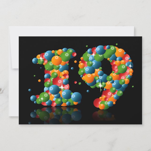 födelsedagsfest 19 med bubblor och bollar inbjudningar (Framsida)