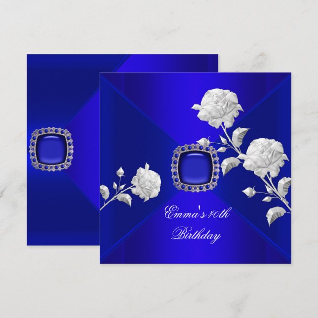Födelsedagsfest 40-års Royal Blue Silver Rose Inbjudningar (Fram/baksida)