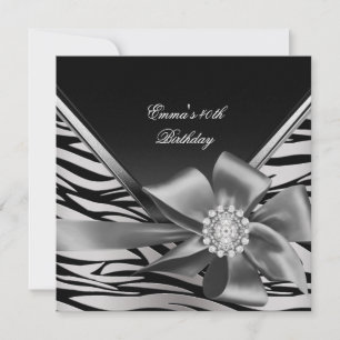 Födelsedagsfest 40-års svart silver zebra diamant inbjudningar