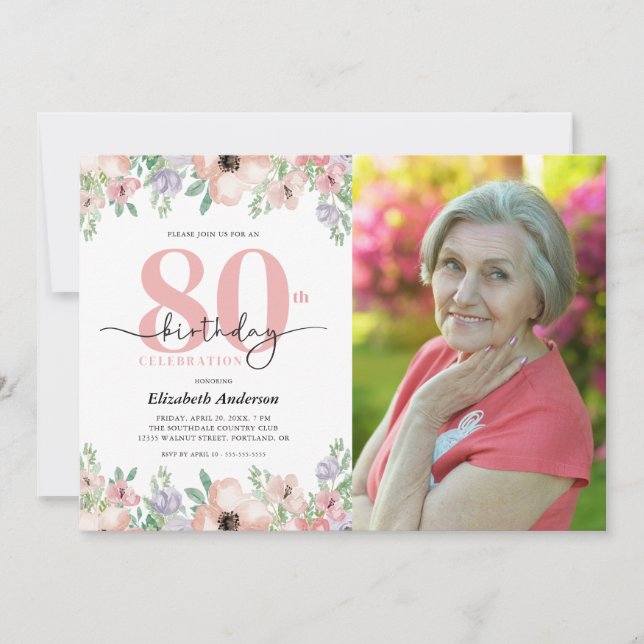 Födelsedagsfest 80 år Elegant Pastell Flerfärgad B Inbjudningar (Framsida)