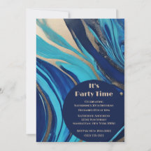 Födelsedagsfest-Abstrakt-Flow Art- Blue- och Guld-