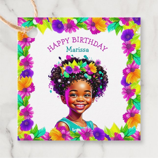 Födelsedagsfest African-American Girl Personlig Gåvor Etiketter (Framsida)