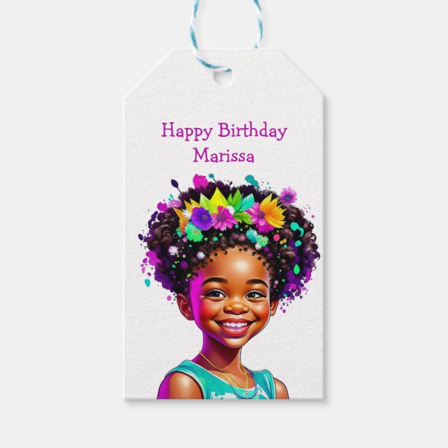 Födelsedagsfest African-American Girl Personlig Presentetikett (Framsidan)