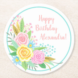 Födelsedagsfest Ananas Ro Bouquet Rosa Gult Underlägg Papper Rund