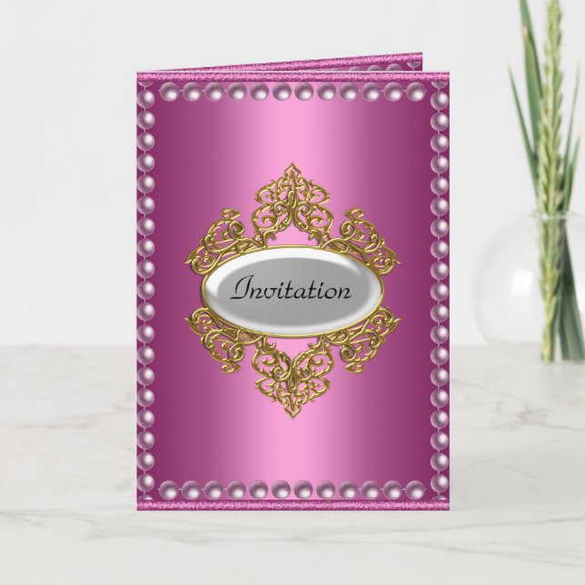 Födelsedagsfest Annonskort Rosa Inbjudan (Framsida)