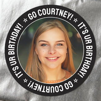 Födelsedagsfest Anpassningsbar Foto och Personlig Runt Klistermärke