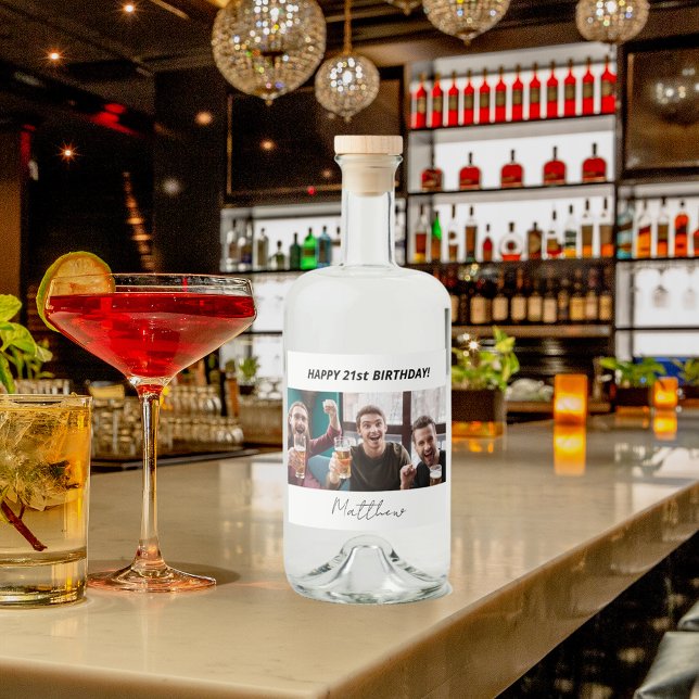 Födelsedagsfest anpassningsbar fotovit svart moder spritflaskor etikett (Skapare uppladdad)