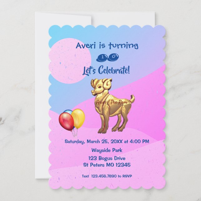 Födelsedagsfest - Aries (21 mars-19 april) Invit Inbjudningar (Framsida)