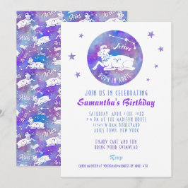 Födelsedagsfest Aries Ram Constellation Stars Inbjudningar