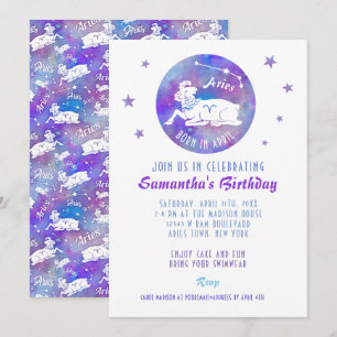 Födelsedagsfest Aries Ram Constellation Stars Inbjudningar
