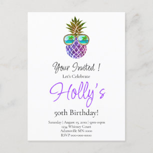 Födelsedagsfest av ananas lila vid Tropiskt rosa Vykort