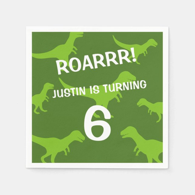 Födelsedagsfest av blöjor för grönt av dinosaurite pappersservett (Framsidan)