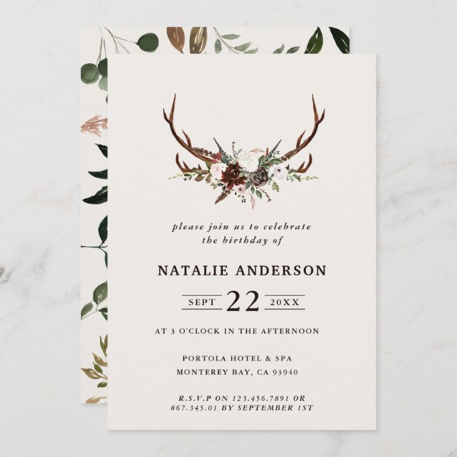 Födelsedagsfest av blommigt och stenar för  av ros spara datumet (Fram/baksida)