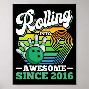 Födelsedagsfest av Bowling, rulle till 9 år Boy 9t Poster