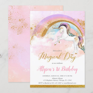 födelsedagsfest av elegant encorn pastel rainbow g inbjudningar
