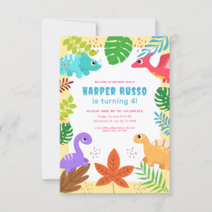 Födelsedagsfest av färgad cute Dino- Inbjudningar