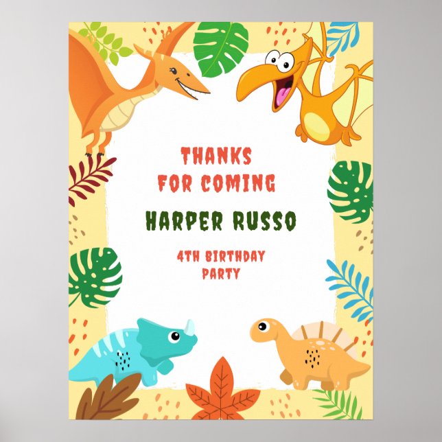 Födelsedagsfest av färgad cute Dino- Poster (Framsidan)