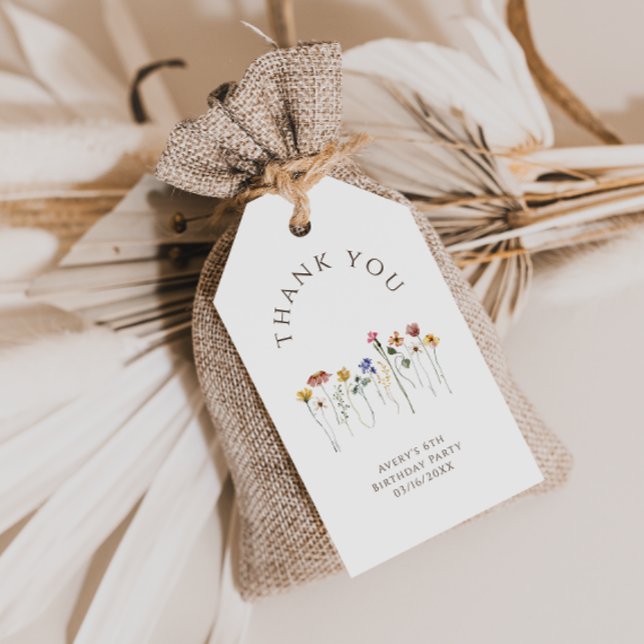 Födelsedagsfest av färgämnen för Tack av Wildblomm Presentetikett (Skapare uppladdad)