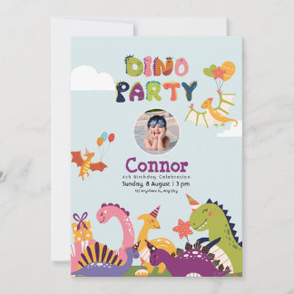 Födelsedagsfest av färgämnet dinosaur inbjudningar