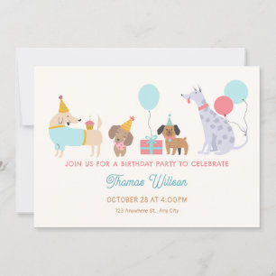 Födelsedagsfest av färgat hundar inbjudningar