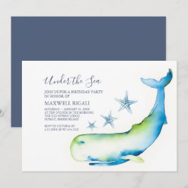 Födelsedagsfest av färgen Cute Watercolor Blue Wha Inbjudningar