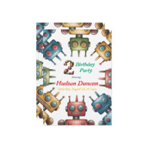 Födelsedagsfest av färgstarka Retro Robots Boy