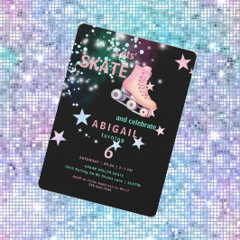 Födelsedagsfest av Girl Roller Skating Black & Neo Inbjudningar