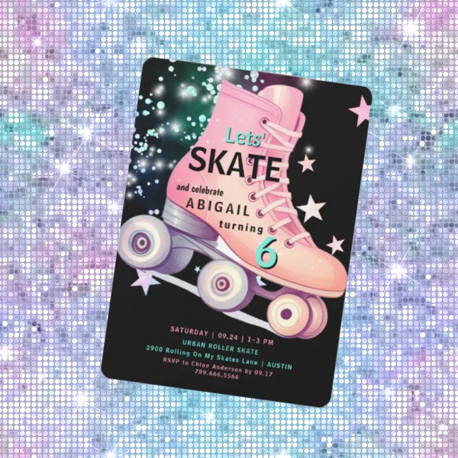 Födelsedagsfest av Girl Roller Skating Black Neon Inbjudningar (Skapare uppladdad)