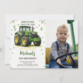 Födelsedagsfest av grönt Tractor tema Photo Inbjudningar