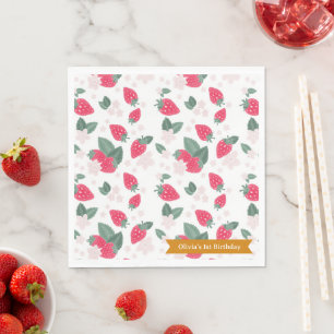 Födelsedagsfest av jordgubbar Napkins - Summer Ber Pappersservett