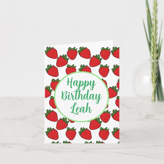 Födelsedagsfest av jordgubbar tema kort (Framsida)