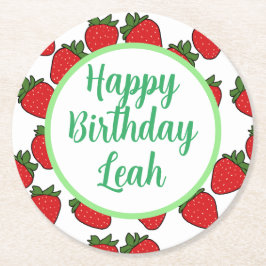 Födelsedagsfest av jordgubbar tema underlägg papper rund