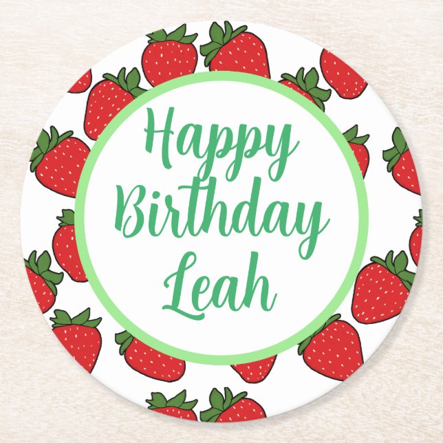 Födelsedagsfest av jordgubbar tema underlägg papper rund (Framsidan)