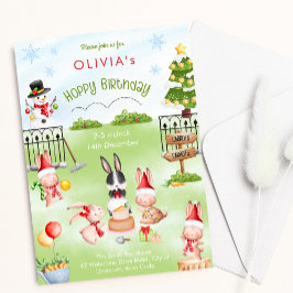 Födelsedagsfest av julbunny Rabbit Winter Kid Inbjudningar