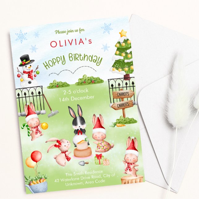 Födelsedagsfest av julbunny Rabbit Winter Kid Inbjudningar (Skapare uppladdad)