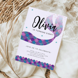 Födelsedagsfest av lila och Sjöjungfru Inbjudningar