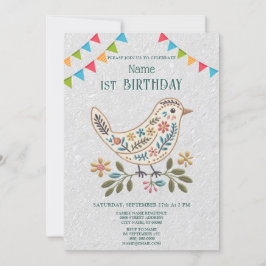 Födelsedagsfest av liten fågelfärgad Blommigt Inbjudningar