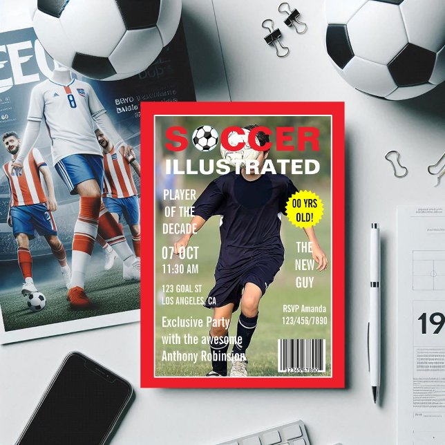 Födelsedagsfest av Magazine Celebrity Soccer-foto Inbjudningar (Magazine Celebrity Soccer Birthday Party photo Invitation)