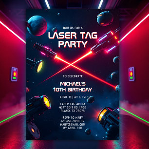 Födelsedagsfest av Märkrn Neon Game Space Laser Inbjudningar