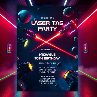 Födelsedagsfest av Märkrn Neon Game Space Laser Inbjudningar