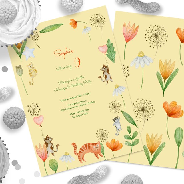 födelsedagsfest av matkatter och blommor inbjudningar (Skapare uppladdad)