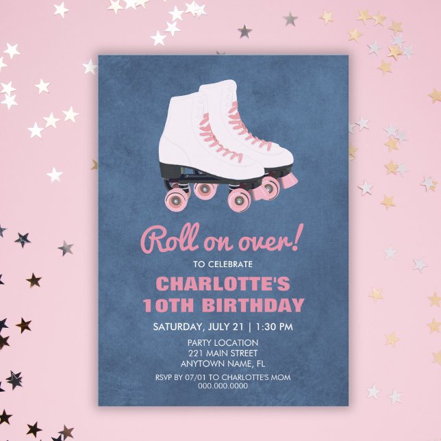 Födelsedagsfest av minimalistisk Roller Skating Gi Inbjudningar (Minimalist Roller Skating Girl Birthday Party Invitation
)