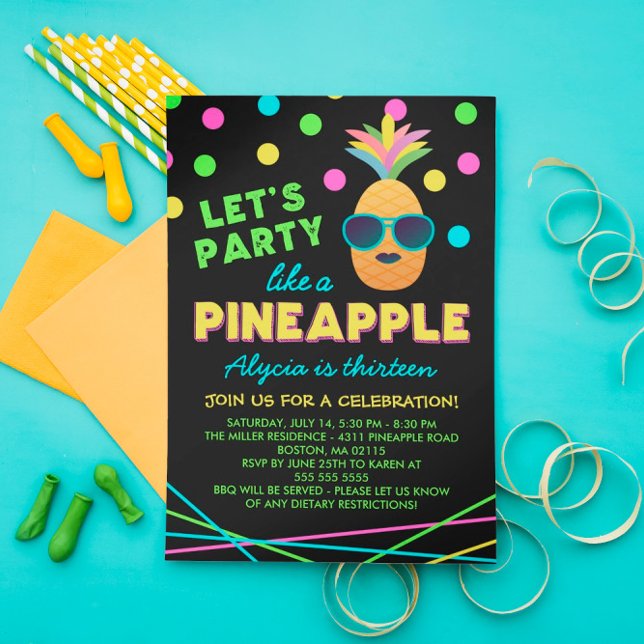 Födelsedagsfest av neon ananas inbjudningar (Skapare uppladdad)