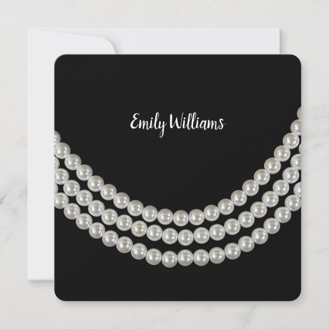 Födelsedagsfest av pärlor på svart inbjudningar (Framsida)
