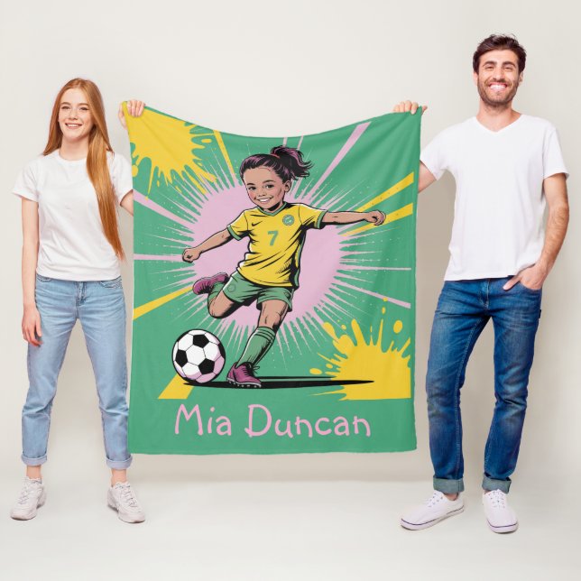 Födelsedagsfest av popkonst Tecknad Girls-fotbolls Fleecefilt (På plats)