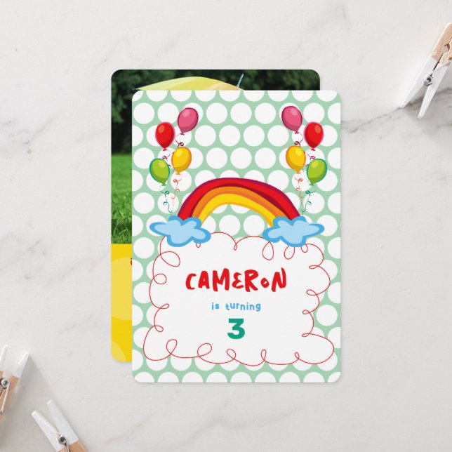 Födelsedagsfest av Rainbows and Balloons Photo Bar Inbjudningar (Fram/Back In Situ)