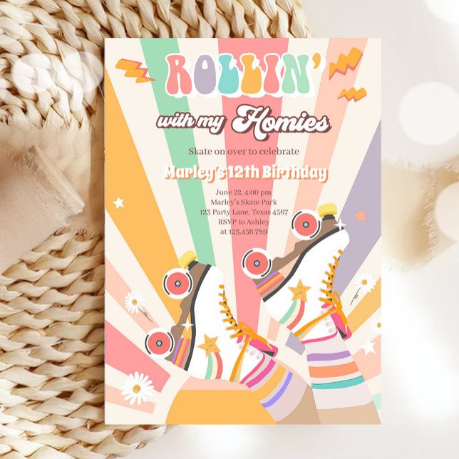 Födelsedagsfest av Roller Skate Skating Retro Groo Inbjudningar (Skapare uppladdad)